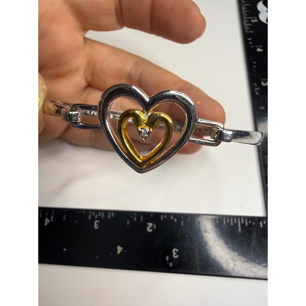Silver Gold Tone Double Heart Daughter Engraved Message Bangle Cuff Bracelet
